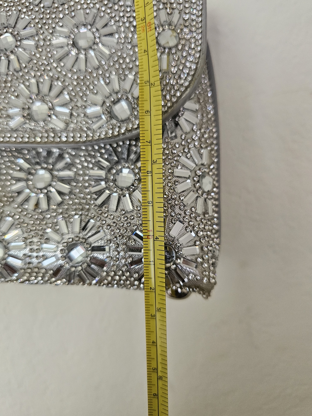 Rhinestone Embellished Silver Evening Clutch with Chain - Picture 9 of 11